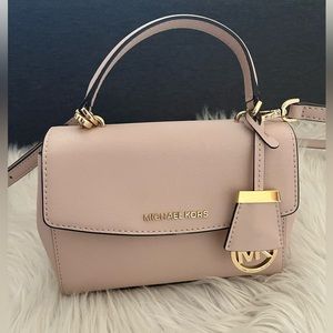 Michael Kors Ava Extra-Small Saffiano Leather Crossbody Bag Purse Soft Pink